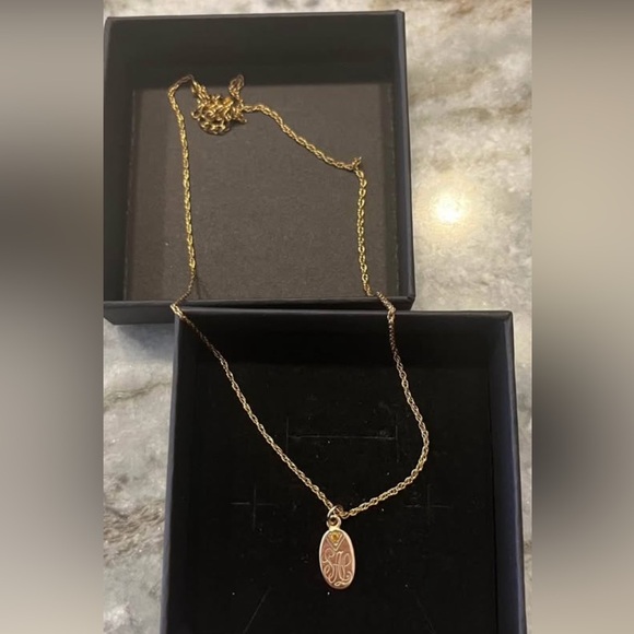 Unique Gold-tone necklace with pendant. Oval. Simple. Classic. Monogram - Picture 2 of 3